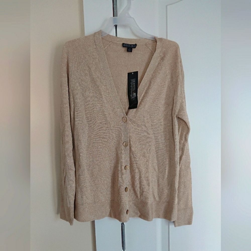 Lafayette 148 gold tone mother of pearl buttons cardigan size P